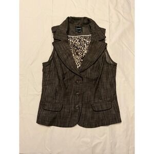 Mymichelle Gray Sleeveless Blazer Vest Animal Print Lining XL Tailored Career